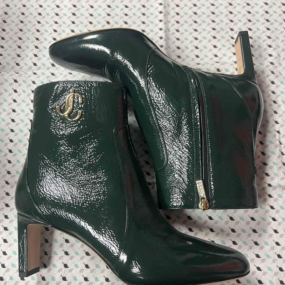 Jimmy choo| patent leather green ankle boots